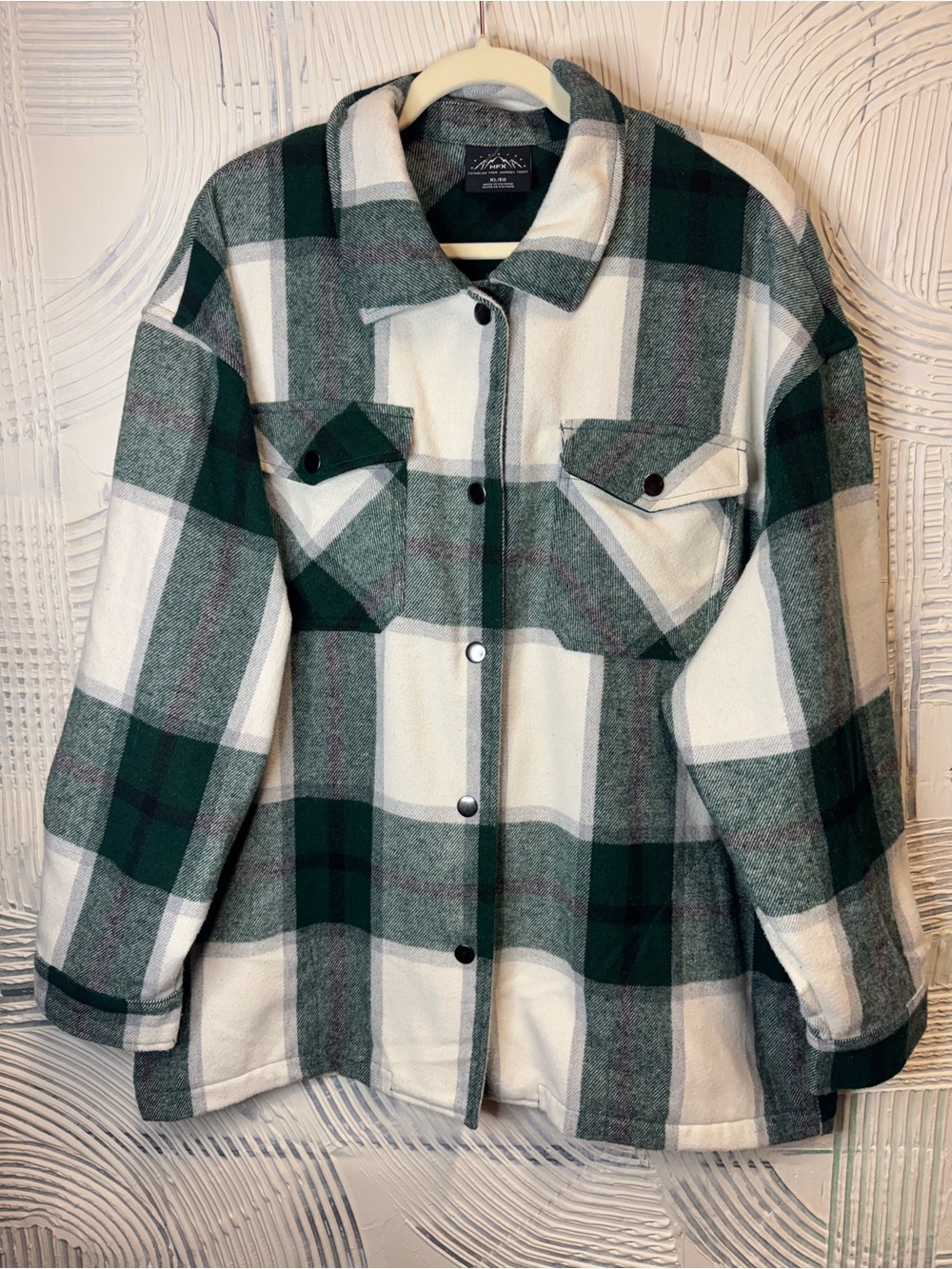 Plaid Shacket Jacket in Green & White - Women’s Oversized Button Down